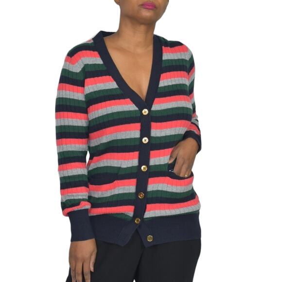 Moth Jamison Cardigan Blue Multi Striped Anthropologie V Neck Sweater Size XS - Picture 1 of 13